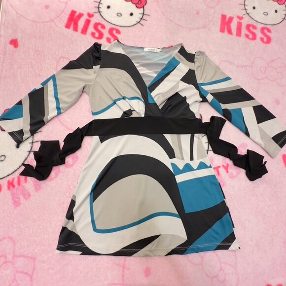 y2k mod abstract printed babydoll top mid length sleeve - Picture 1 of 4